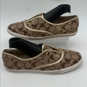 Coach Women’s Signature Canvas Slip-On Sneakers in Brown/Gold